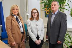 Finance Minister Dr Caoimhe Archibald MLA pictured with NICS HR Director Catherine Shannon and Lead Medical Officer Dr David Mills