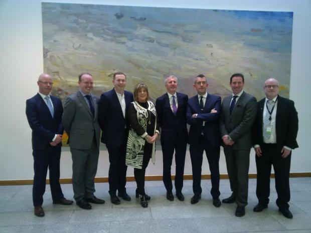 Infrastructure Minister Chris Hazzard and Finance Minister Máirtín Ó Muilleoir today attended the Joint Committee on Jobs, Enterprise and Innovation at the Houses of the Oireachtas in Dublin.