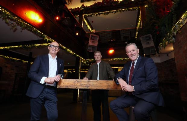 Finance Minister, Conor Murphy has announced additional support for nightclubs which will see venues receive payments of up to £36,500. Pictured are: Finance Minister with Thompsons Garage nightclub owner, Stephen Boyd and Colin Neill, Chief Executive of 