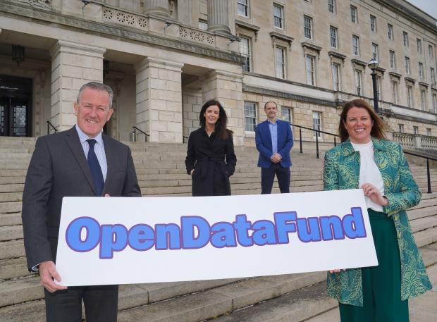 Finance Minister Conor Murphy with the winners of the £40,000 Open Data and Outreach Fund