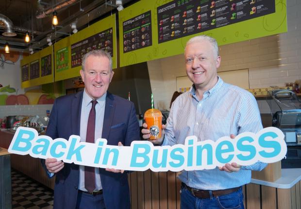 Finance Minister Conor Murphy at Smoothie Factory, Belfast.