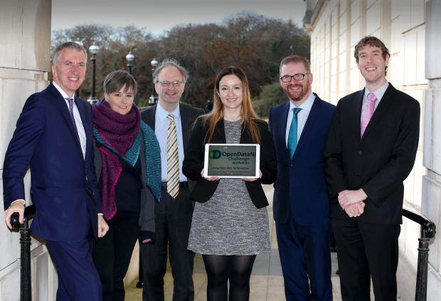 Finance, Economy and Education Ministers pictured with the winners of the Open Data for Education competition